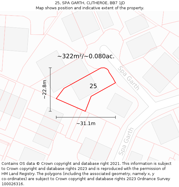 25, SPA GARTH, CLITHEROE, BB7 1JD: Plot and title map