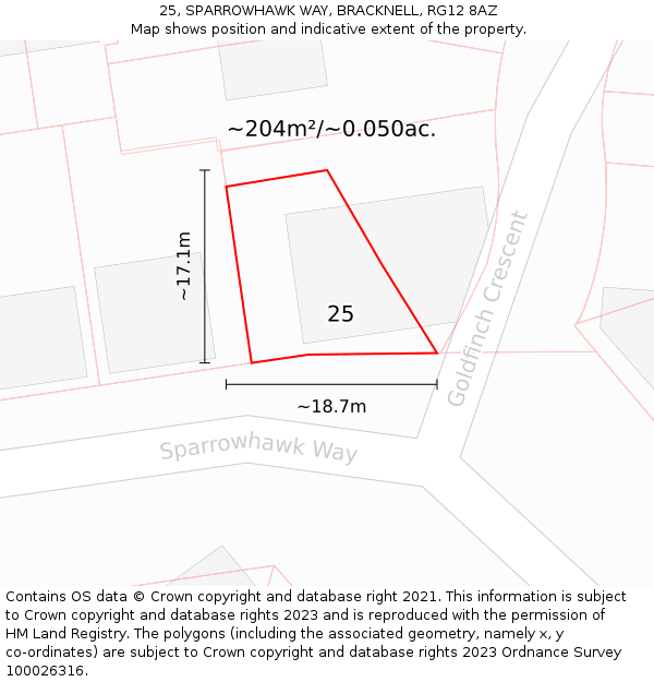 25, SPARROWHAWK WAY, BRACKNELL, RG12 8AZ: Plot and title map