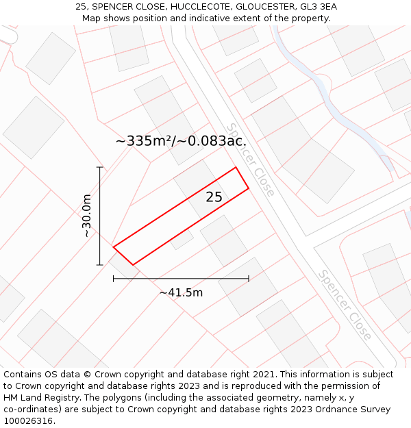 25, SPENCER CLOSE, HUCCLECOTE, GLOUCESTER, GL3 3EA: Plot and title map