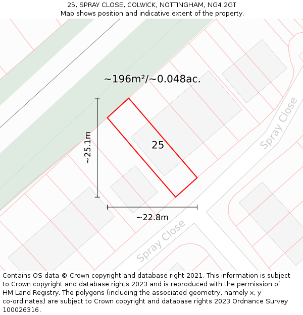 25, SPRAY CLOSE, COLWICK, NOTTINGHAM, NG4 2GT: Plot and title map