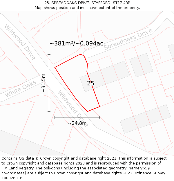 25, SPREADOAKS DRIVE, STAFFORD, ST17 4RP: Plot and title map
