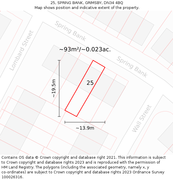 25, SPRING BANK, GRIMSBY, DN34 4BQ: Plot and title map