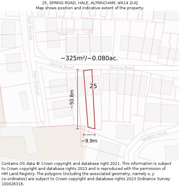 25, SPRING ROAD, HALE, ALTRINCHAM, WA14 2UQ: Plot and title map