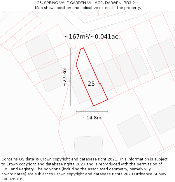 25, SPRING VALE GARDEN VILLAGE, DARWEN, BB3 2HJ: Plot and title map