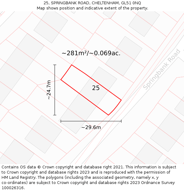 25, SPRINGBANK ROAD, CHELTENHAM, GL51 0NQ: Plot and title map