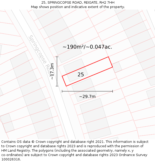 25, SPRINGCOPSE ROAD, REIGATE, RH2 7HH: Plot and title map