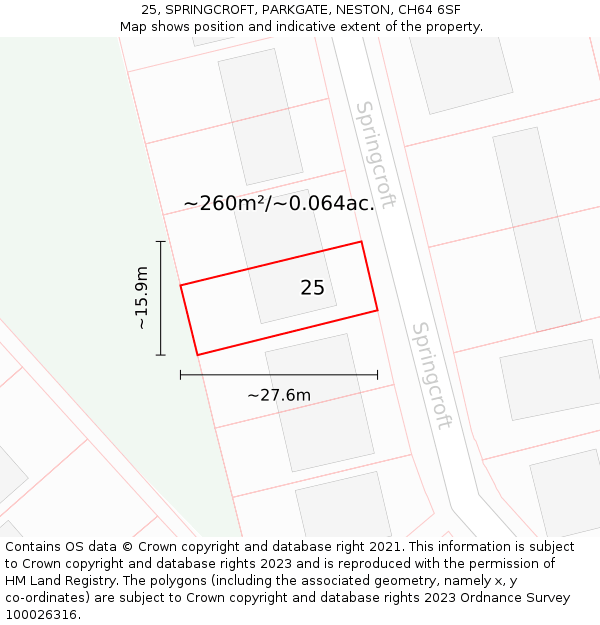 25, SPRINGCROFT, PARKGATE, NESTON, CH64 6SF: Plot and title map