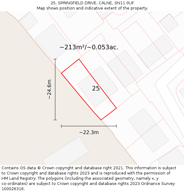 25, SPRINGFIELD DRIVE, CALNE, SN11 0UF: Plot and title map