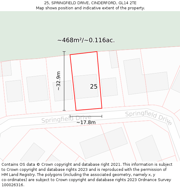 25, SPRINGFIELD DRIVE, CINDERFORD, GL14 2TE: Plot and title map