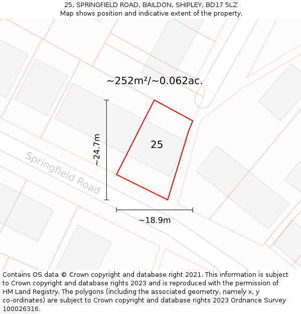 25, SPRINGFIELD ROAD, BAILDON, SHIPLEY, BD17 5LZ: Plot and title map