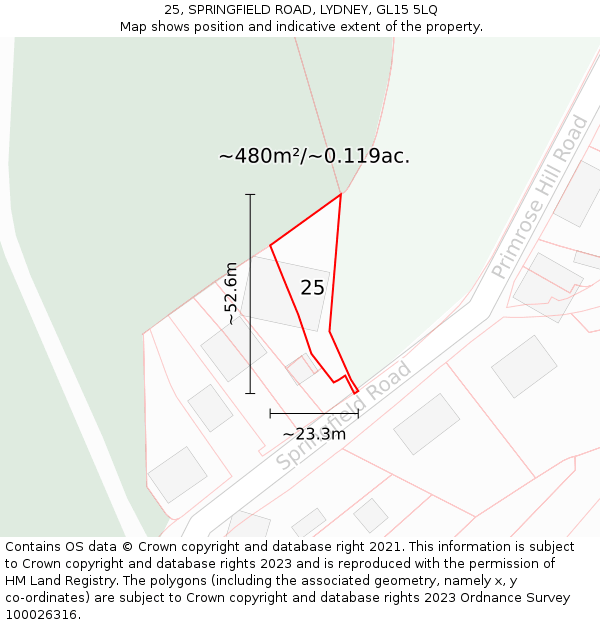 25, SPRINGFIELD ROAD, LYDNEY, GL15 5LQ: Plot and title map