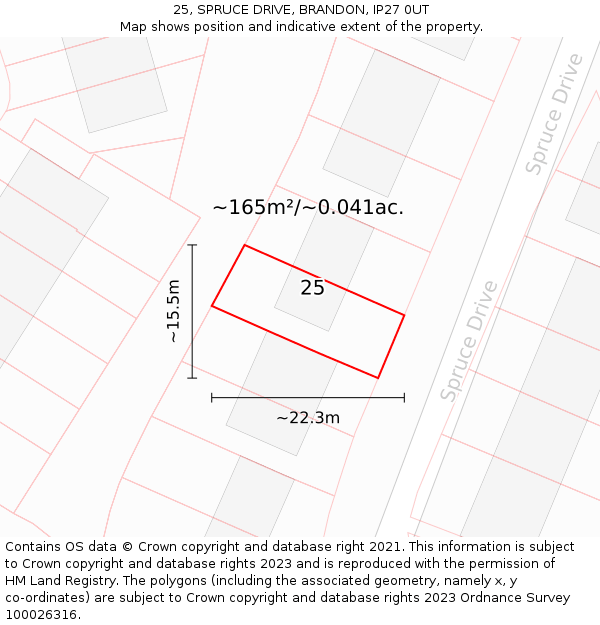 25, SPRUCE DRIVE, BRANDON, IP27 0UT: Plot and title map