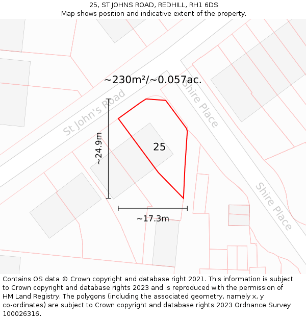 25, ST JOHNS ROAD, REDHILL, RH1 6DS: Plot and title map