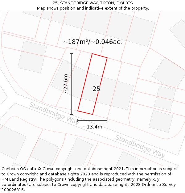 25, STANDBRIDGE WAY, TIPTON, DY4 8TS: Plot and title map