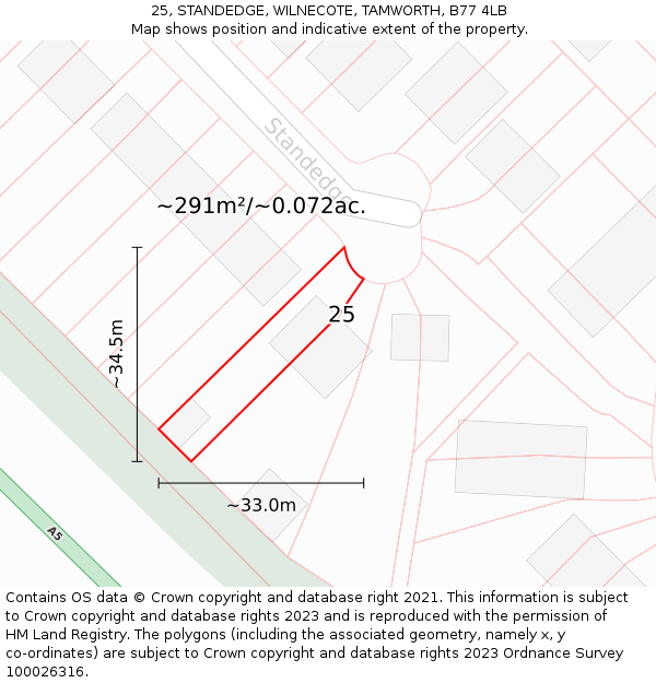 25, STANDEDGE, WILNECOTE, TAMWORTH, B77 4LB: Plot and title map