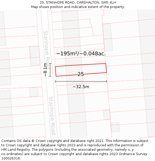 25, STANHOPE ROAD, CARSHALTON, SM5 4LH: Plot and title map