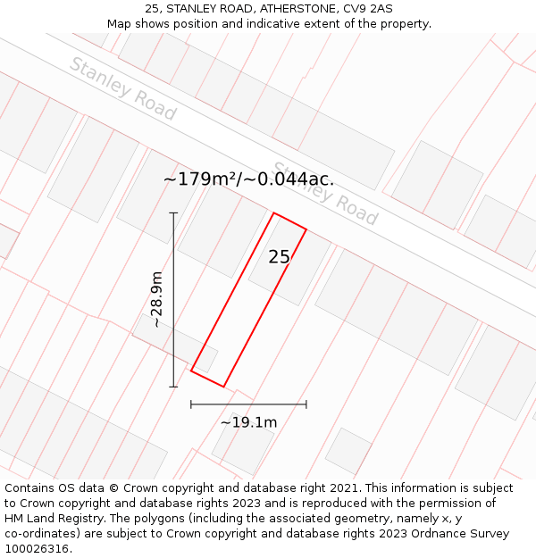 25, STANLEY ROAD, ATHERSTONE, CV9 2AS: Plot and title map