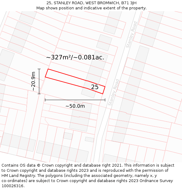25, STANLEY ROAD, WEST BROMWICH, B71 3JH: Plot and title map