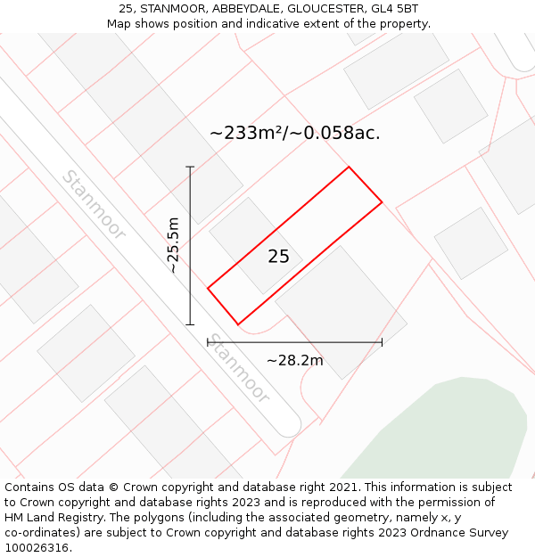 25, STANMOOR, ABBEYDALE, GLOUCESTER, GL4 5BT: Plot and title map