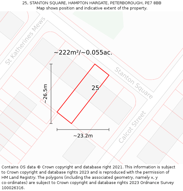 25, STANTON SQUARE, HAMPTON HARGATE, PETERBOROUGH, PE7 8BB: Plot and title map