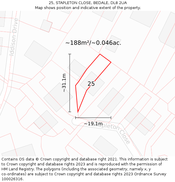 25, STAPLETON CLOSE, BEDALE, DL8 2UA: Plot and title map