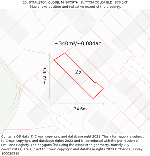 25, STAPLETON CLOSE, MINWORTH, SUTTON COLDFIELD, B76 1XT: Plot and title map
