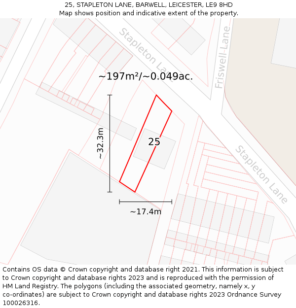 25, STAPLETON LANE, BARWELL, LEICESTER, LE9 8HD: Plot and title map