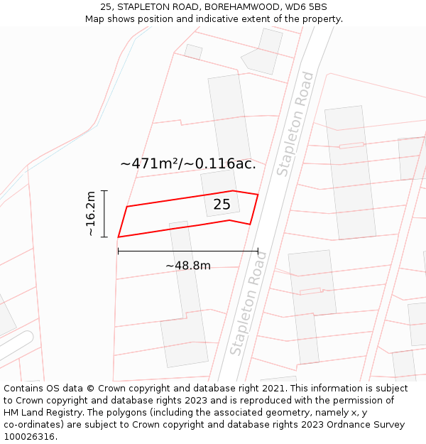 25, STAPLETON ROAD, BOREHAMWOOD, WD6 5BS: Plot and title map