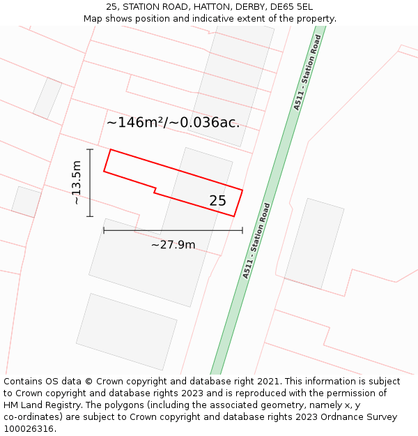 25, STATION ROAD, HATTON, DERBY, DE65 5EL: Plot and title map