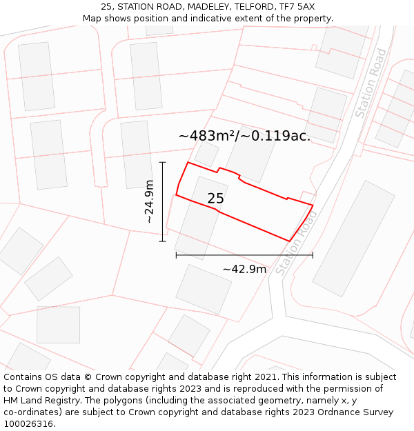 25, STATION ROAD, MADELEY, TELFORD, TF7 5AX: Plot and title map