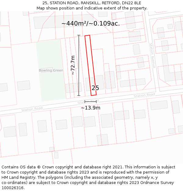 25, STATION ROAD, RANSKILL, RETFORD, DN22 8LE: Plot and title map