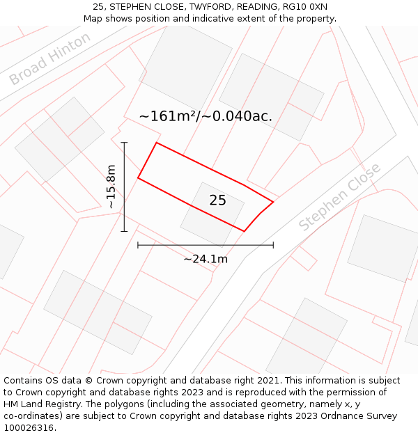 25, STEPHEN CLOSE, TWYFORD, READING, RG10 0XN: Plot and title map
