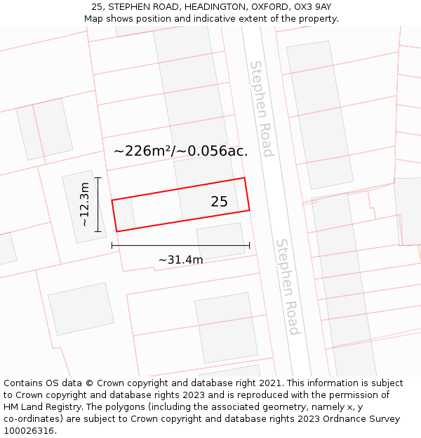 25, STEPHEN ROAD, HEADINGTON, OXFORD, OX3 9AY: Plot and title map