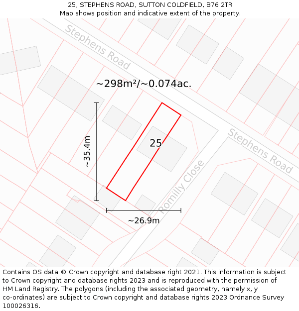 25, STEPHENS ROAD, SUTTON COLDFIELD, B76 2TR: Plot and title map