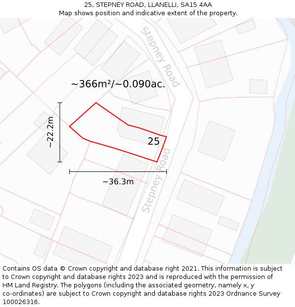 25, STEPNEY ROAD, LLANELLI, SA15 4AA: Plot and title map