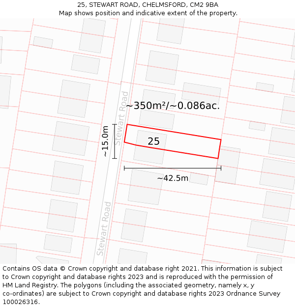 25, STEWART ROAD, CHELMSFORD, CM2 9BA: Plot and title map