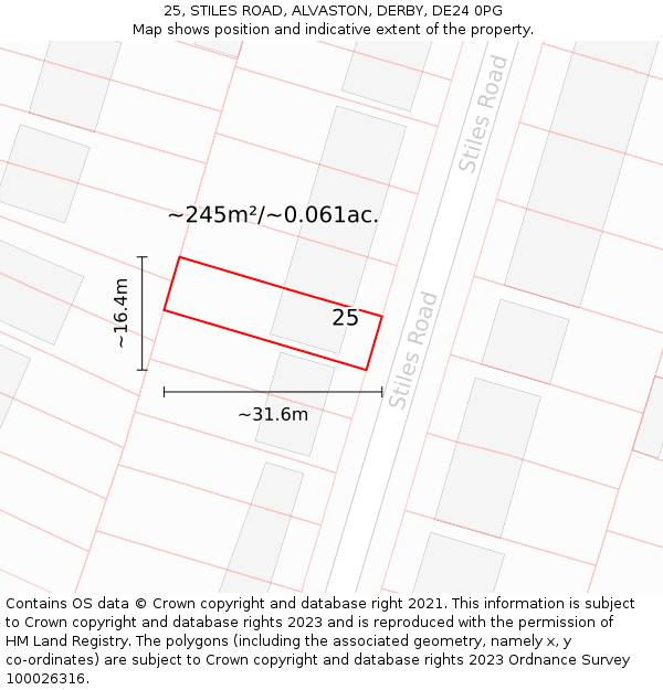 25, STILES ROAD, ALVASTON, DERBY, DE24 0PG: Plot and title map