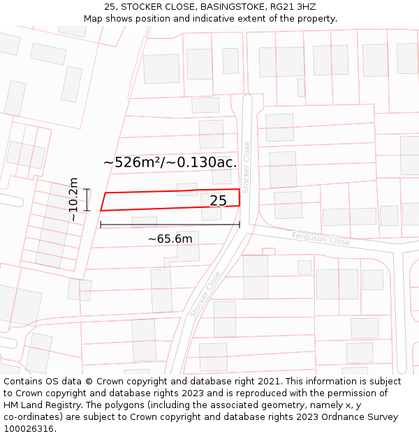 25, STOCKER CLOSE, BASINGSTOKE, RG21 3HZ: Plot and title map