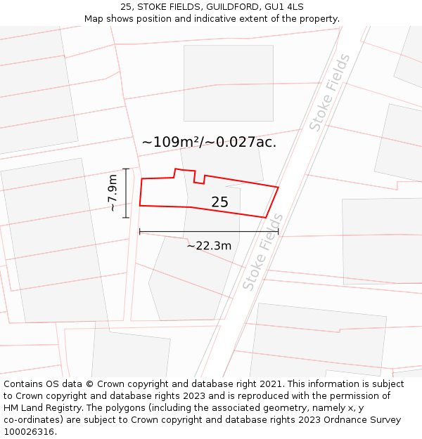 25, STOKE FIELDS, GUILDFORD, GU1 4LS: Plot and title map