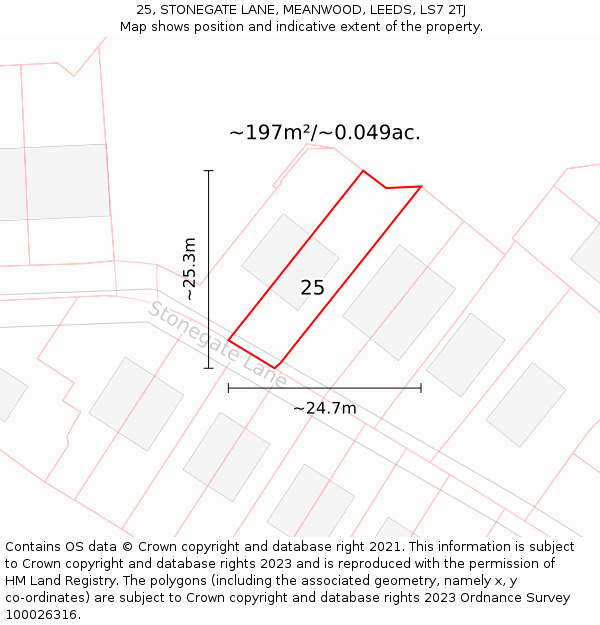 25, STONEGATE LANE, MEANWOOD, LEEDS, LS7 2TJ: Plot and title map