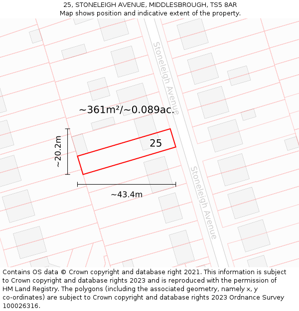 25, STONELEIGH AVENUE, MIDDLESBROUGH, TS5 8AR: Plot and title map