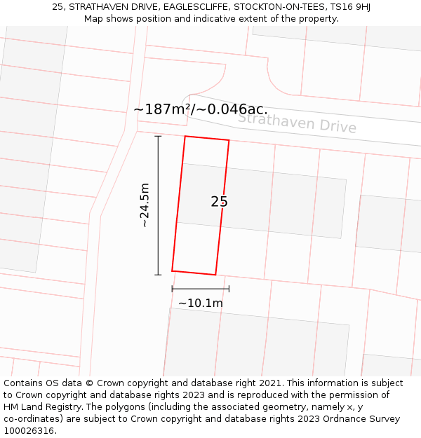 25, STRATHAVEN DRIVE, EAGLESCLIFFE, STOCKTON-ON-TEES, TS16 9HJ: Plot and title map