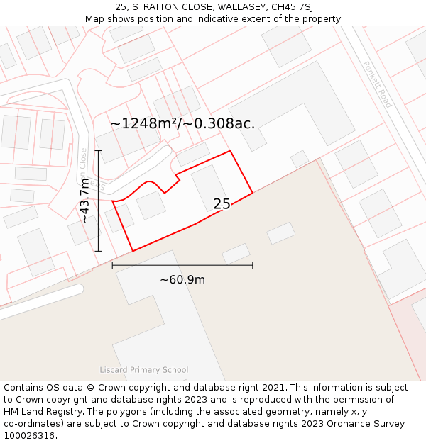 25, STRATTON CLOSE, WALLASEY, CH45 7SJ: Plot and title map