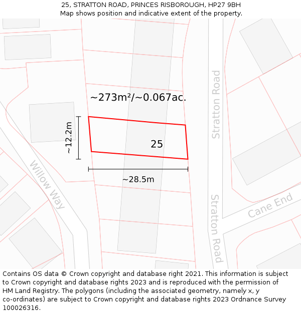 25, STRATTON ROAD, PRINCES RISBOROUGH, HP27 9BH: Plot and title map