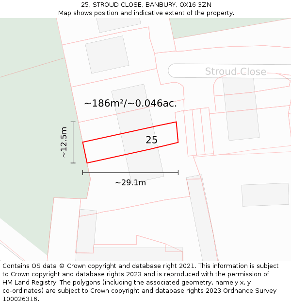 25, STROUD CLOSE, BANBURY, OX16 3ZN: Plot and title map