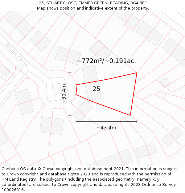 25, STUART CLOSE, EMMER GREEN, READING, RG4 8RF: Plot and title map