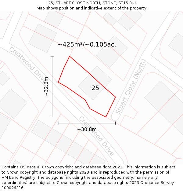25, STUART CLOSE NORTH, STONE, ST15 0JU: Plot and title map