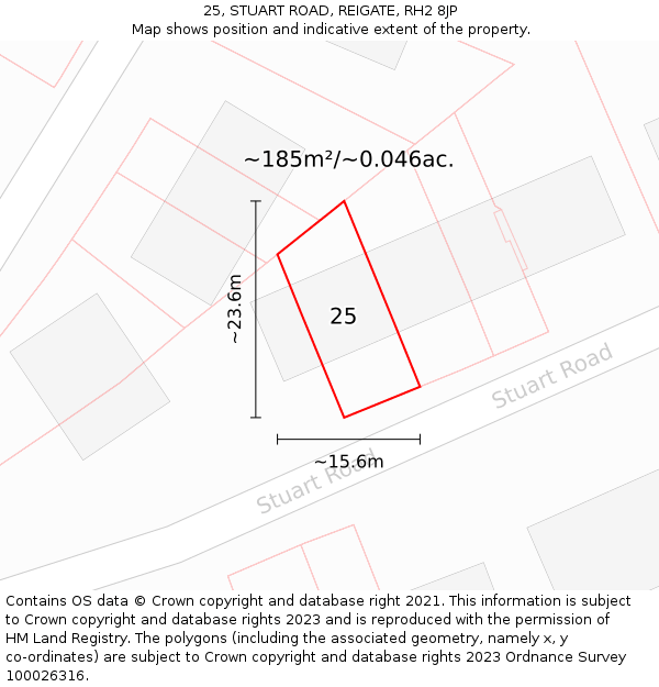 25, STUART ROAD, REIGATE, RH2 8JP: Plot and title map