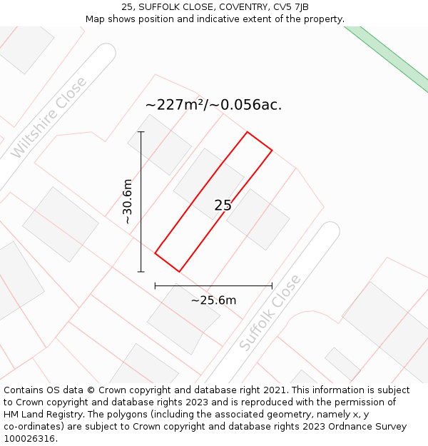 25, SUFFOLK CLOSE, COVENTRY, CV5 7JB: Plot and title map