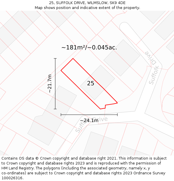 25, SUFFOLK DRIVE, WILMSLOW, SK9 4DE: Plot and title map